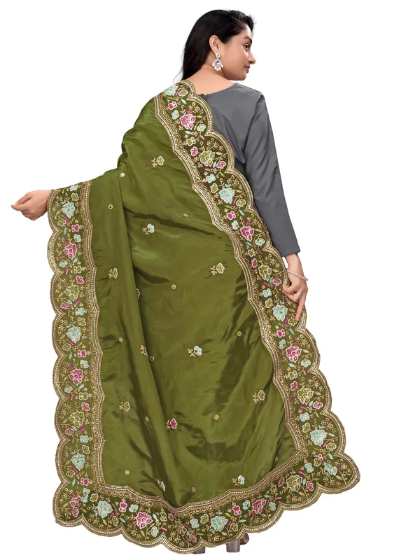 Embroidered_Art_Silk_Dupatta_With_Scalloped_Cutwork_Border_Rama_Green