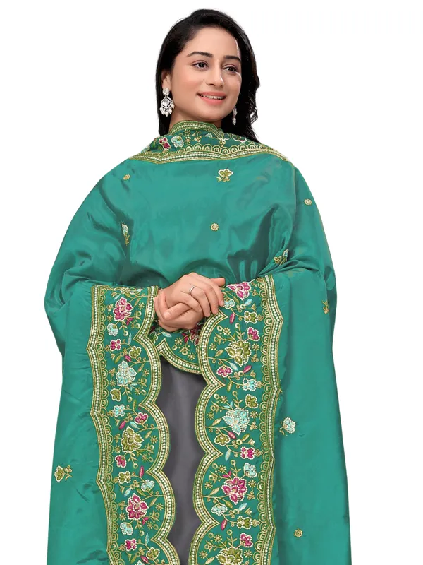 Embroidered_Art_Silk_Dupatta_With_Scalloped_Cutwork_Border_Rama_Green