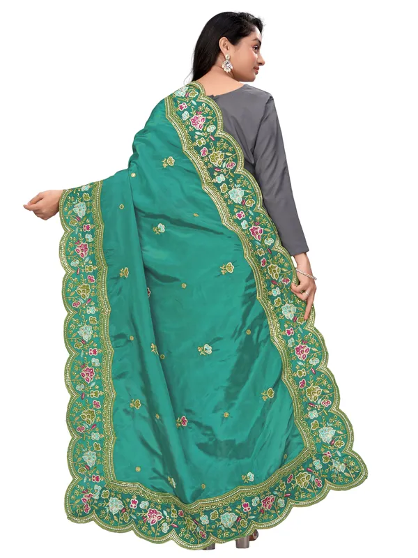 Embroidered_Art_Silk_Dupatta_With_Scalloped_Cutwork_Border_Rama_Green