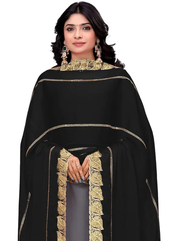 Glossy_Chiffon_Dupatta_With_Leaf_Cutwork_Border_Stone_Work_Black