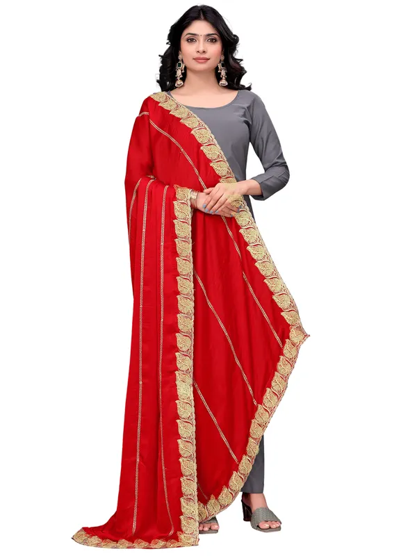 Glossy_Chiffon_Dupatta_With_Leaf_Cutwork_Border_Stone_Work_Red