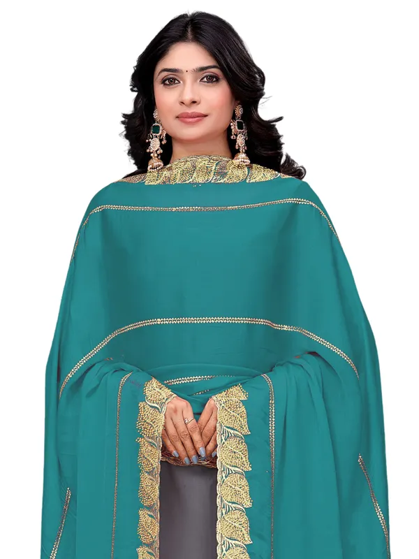 Glossy_Chiffon_Dupatta_With_Leaf_Cutwork_Border_Stone_Work_Rama_Green