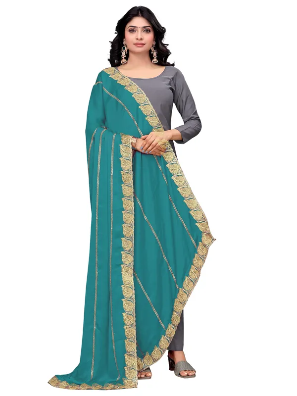 Glossy_Chiffon_Dupatta_With_Leaf_Cutwork_Border_Stone_Work_Rama_Green