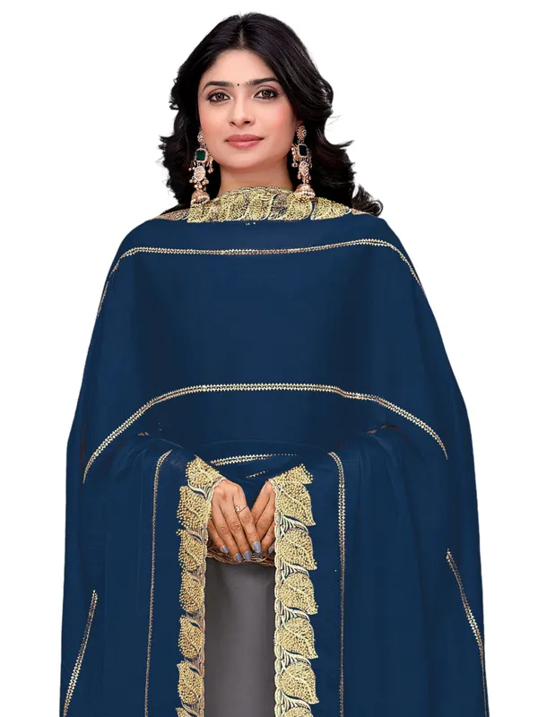 Glossy_Chiffon_Dupatta_With_Leaf_Cutwork_Border_Stone_Work_Kerosin_Blue