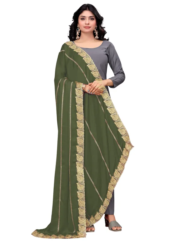 Glossy_Chiffon_Dupatta_With_Leaf_Cutwork_Border_Stone_Work_Mahendi_Green