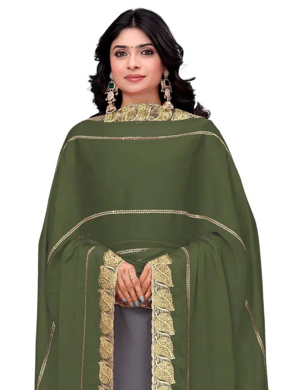 Glossy_Chiffon_Dupatta_With_Leaf_Cutwork_Border_Stone_Work_Mahendi_Green