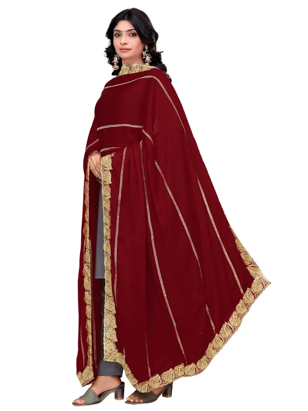 Glossy_Chiffon_Dupatta_With_Leaf_Cutwork_Border_Stone_Work_Maroon