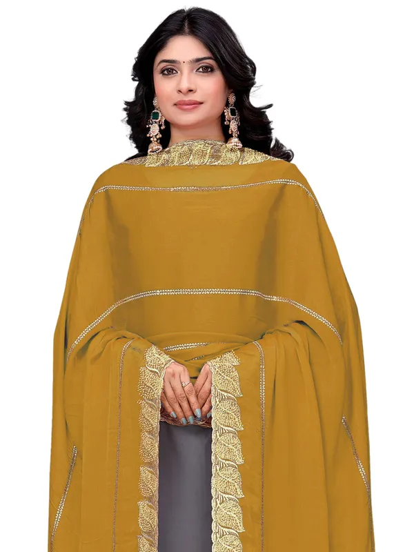 Glossy_Chiffon_Dupatta_With_Leaf_Cutwork_Border_Stone_Work_Mustard_Yellow