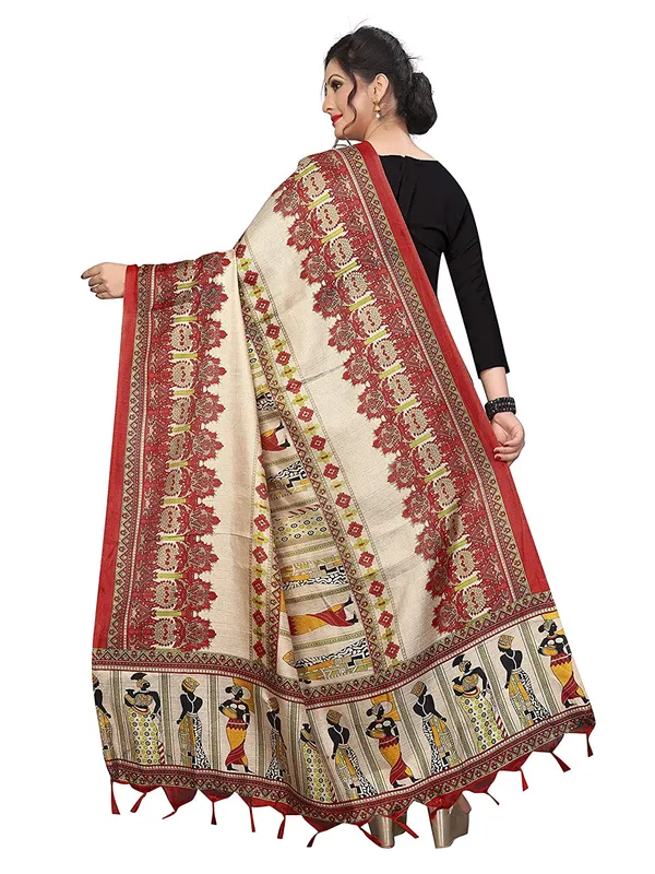 Kalamkari_Style_Printed_Cotton_Silk_Dupatta_With_Tassels_Red