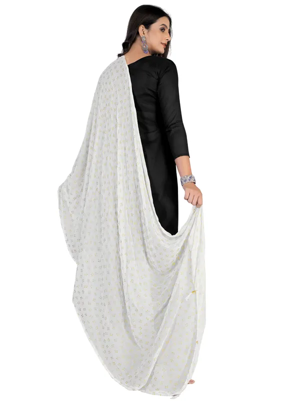 Chiffon_Dupatta_With_Golden_Foil_Print_Tassel_Latkans_White