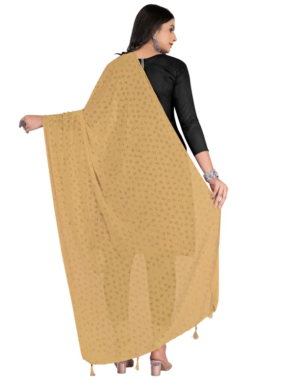 Chiffon_Dupatta_With_Golden_Foil_Print_Tassel_Latkans_Beige