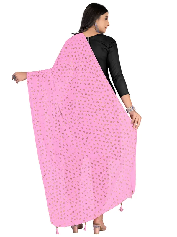Chiffon_Dupatta_With_Golden_Foil_Print_Tassel_Latkans_Light_Pink