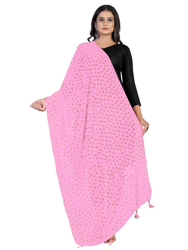 Chiffon_Dupatta_With_Golden_Foil_Print_Tassel_Latkans_Light_Pink