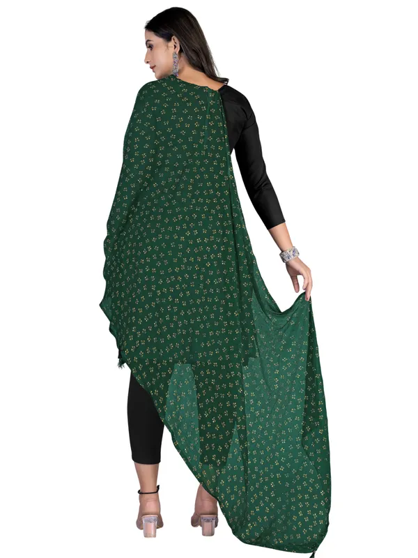 Chiffon_Dupatta_With_Golden_Foil_Print_Tassel_Latkans_Green