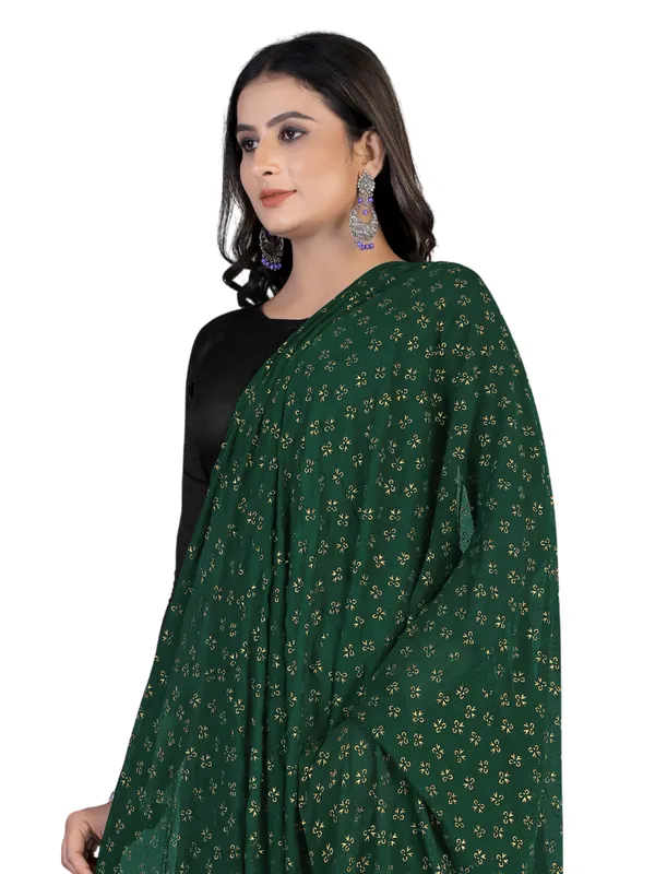 Chiffon_Dupatta_With_Golden_Foil_Print_Tassel_Latkans_Green