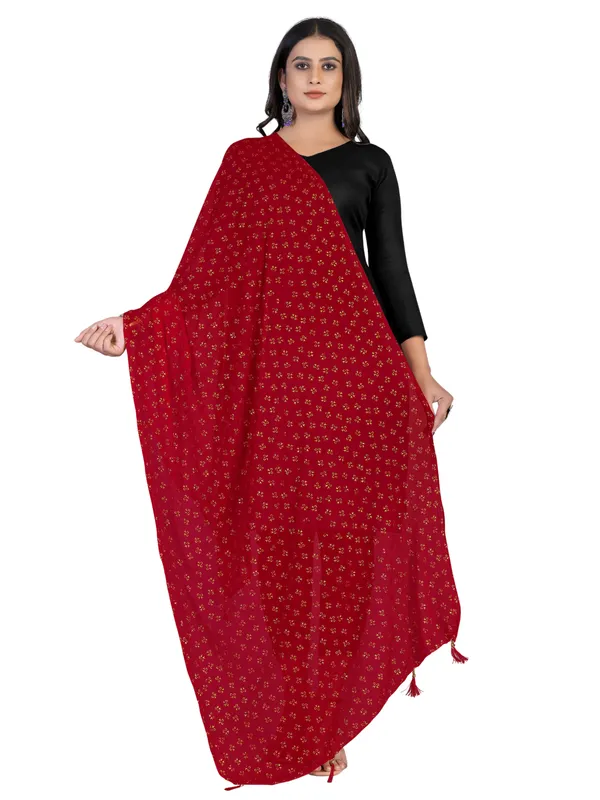 Chiffon_Dupatta_With_Golden_Foil_Print_Tassel_Latkans_Maroon