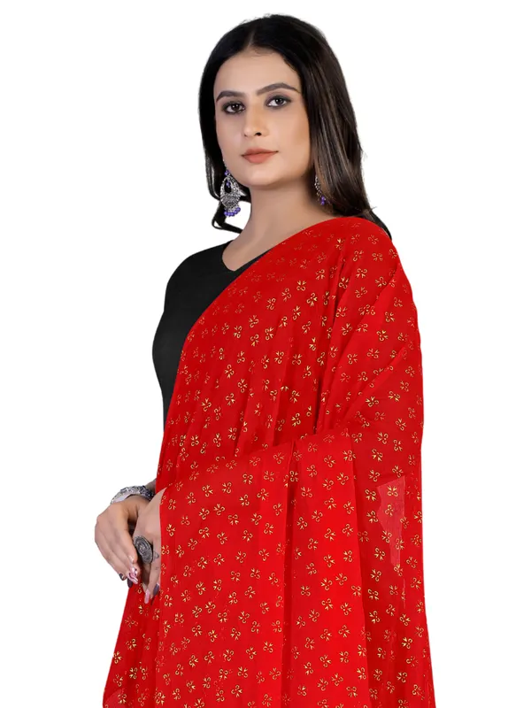 Chiffon_Dupatta_With_Golden_Foil_Print_Tassel_Latkans_Red
