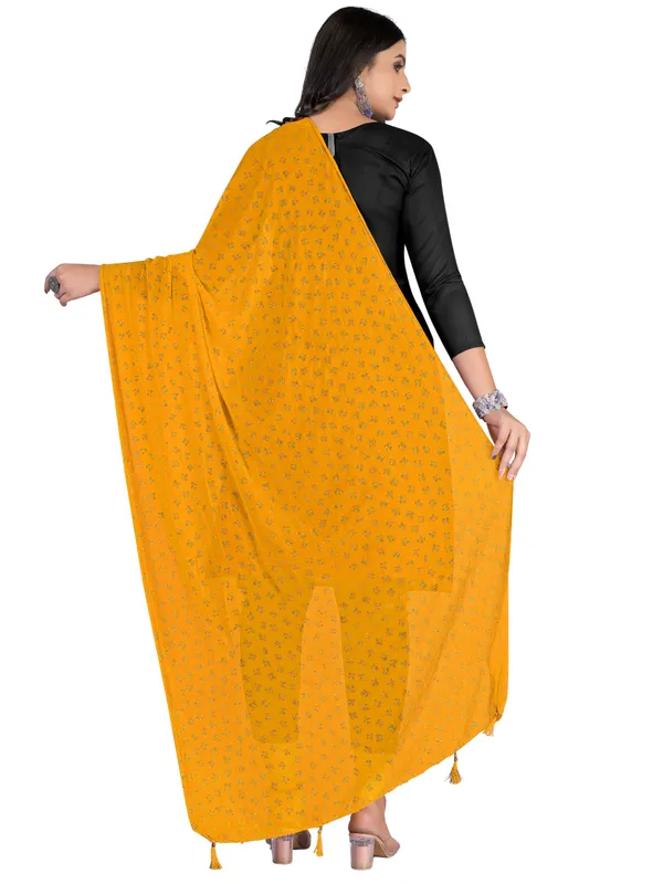 Chiffon_Dupatta_With_Golden_Foil_Print_Tassel_Latkans_Yellow