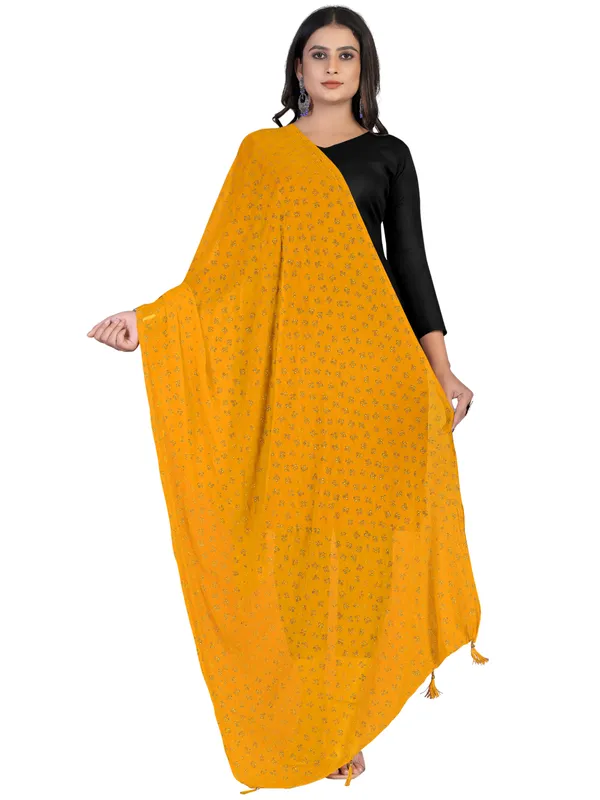 Chiffon_Dupatta_With_Golden_Foil_Print_Tassel_Latkans_Yellow