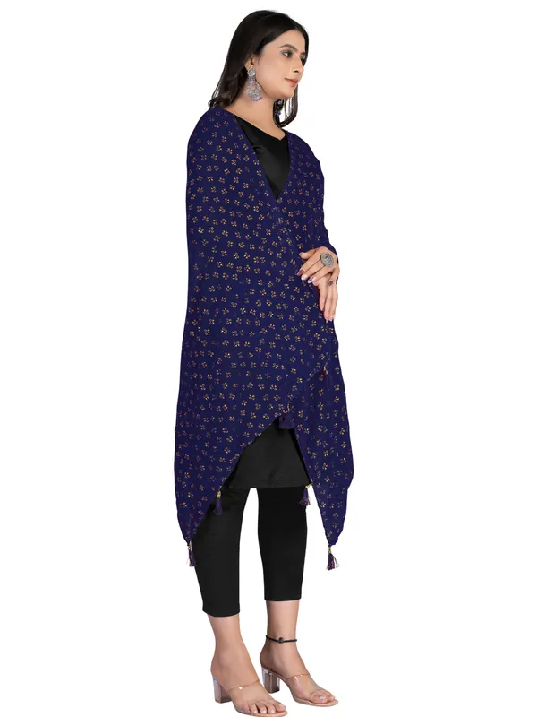 Chiffon_Dupatta_With_Golden_Foil_Print_Tassel_Latkans_Navy_Blue