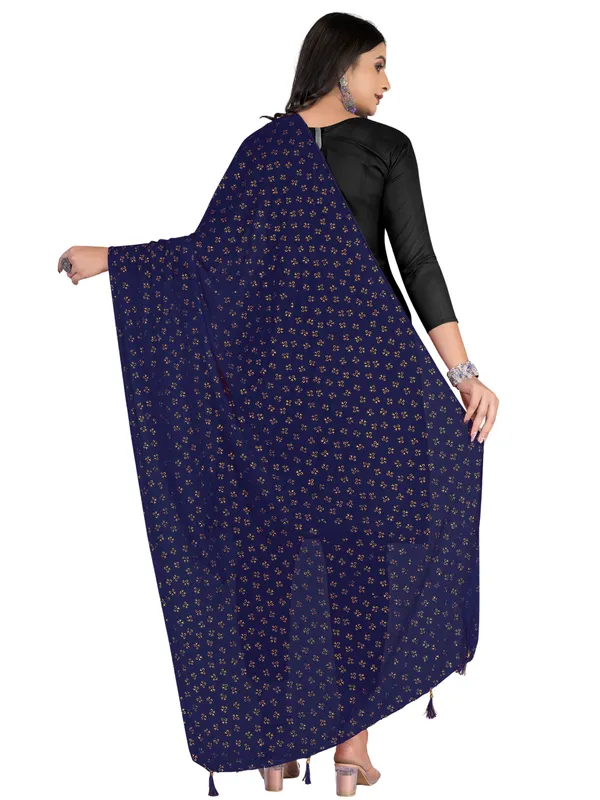 Chiffon_Dupatta_With_Golden_Foil_Print_Tassel_Latkans_Navy_Blue