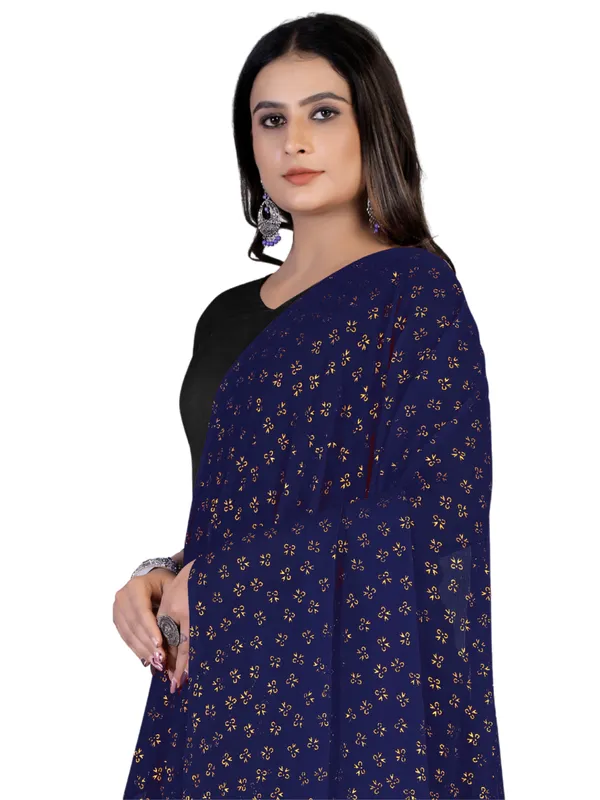 Chiffon_Dupatta_With_Golden_Foil_Print_Tassel_Latkans_Navy_Blue