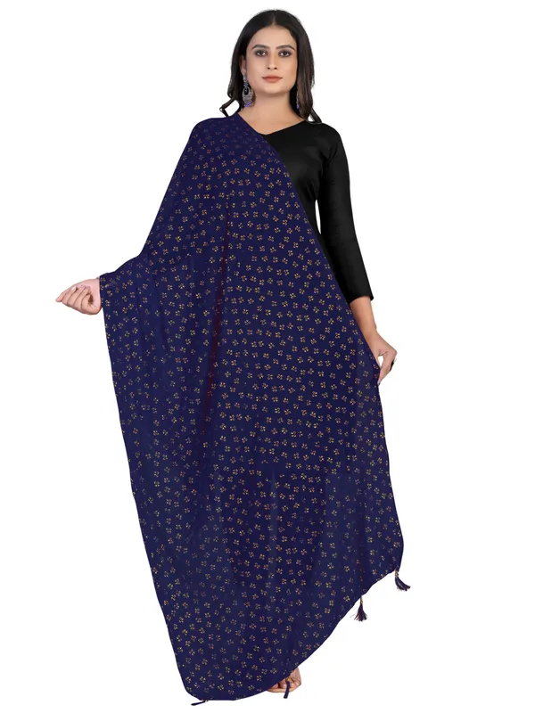 Chiffon_Dupatta_With_Golden_Foil_Print_Tassel_Latkans_Navy_Blue