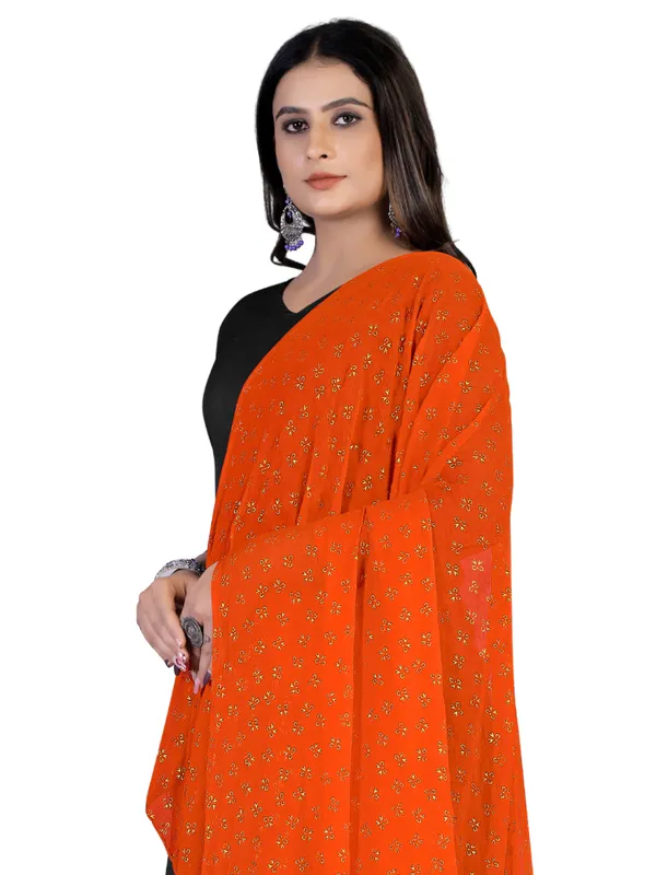 Chiffon_Dupatta_With_Golden_Foil_Print_Tassel_Latkans_Orange