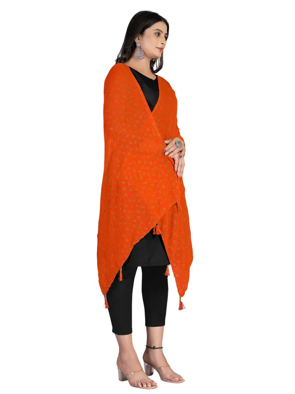 Chiffon_Dupatta_With_Golden_Foil_Print_Tassel_Latkans_Orange