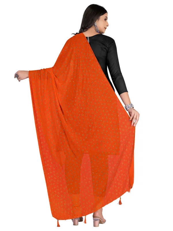 Chiffon_Dupatta_With_Golden_Foil_Print_Tassel_Latkans_Orange