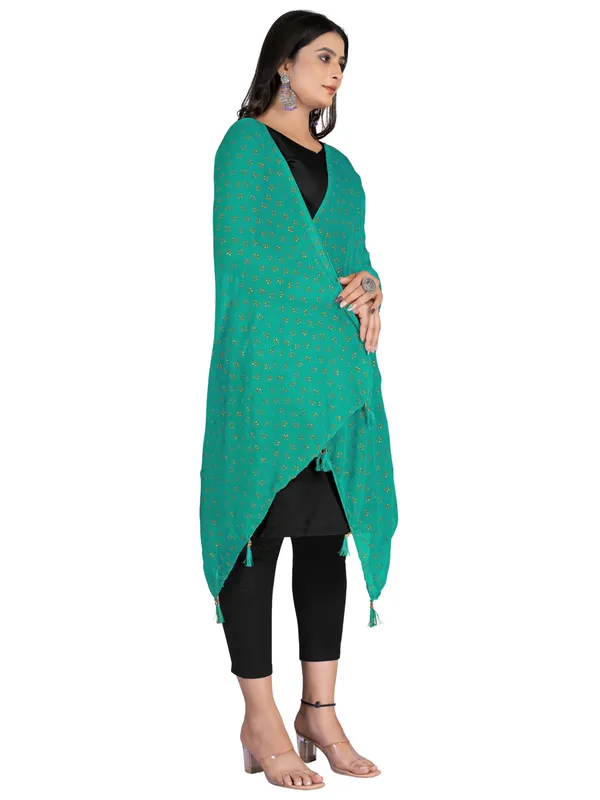 Chiffon_Dupatta_With_Golden_Foil_Print_Tassel_Latkans_Rama_Green