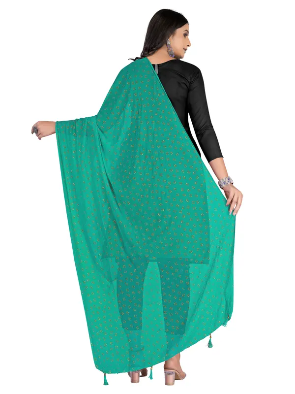 Chiffon_Dupatta_With_Golden_Foil_Print_Tassel_Latkans_Rama_Green