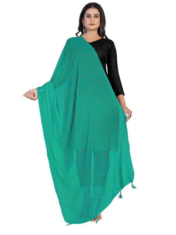 Chiffon_Dupatta_With_Golden_Foil_Print_Tassel_Latkans_Rama_Green