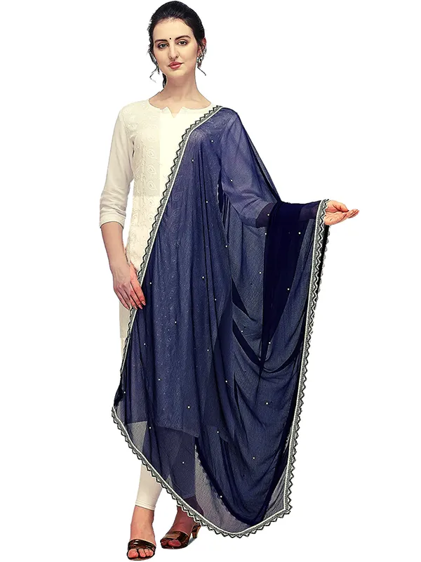 Chiffon_Dupatta_With_Moti_Work_Four_Side_Lace_Border_Navy_Blue
