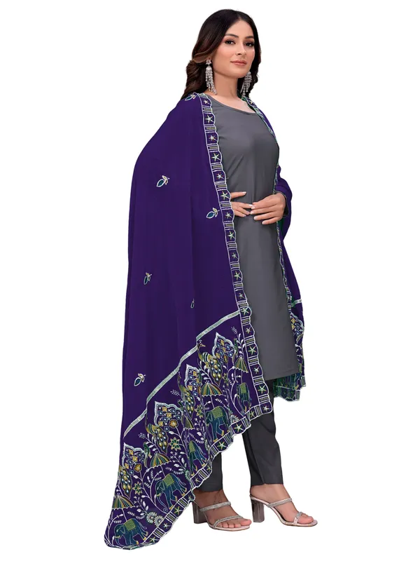Embroidered_Viscose_Dupatta_With_Elephant_Peacock_Pallu_Navy_Blue