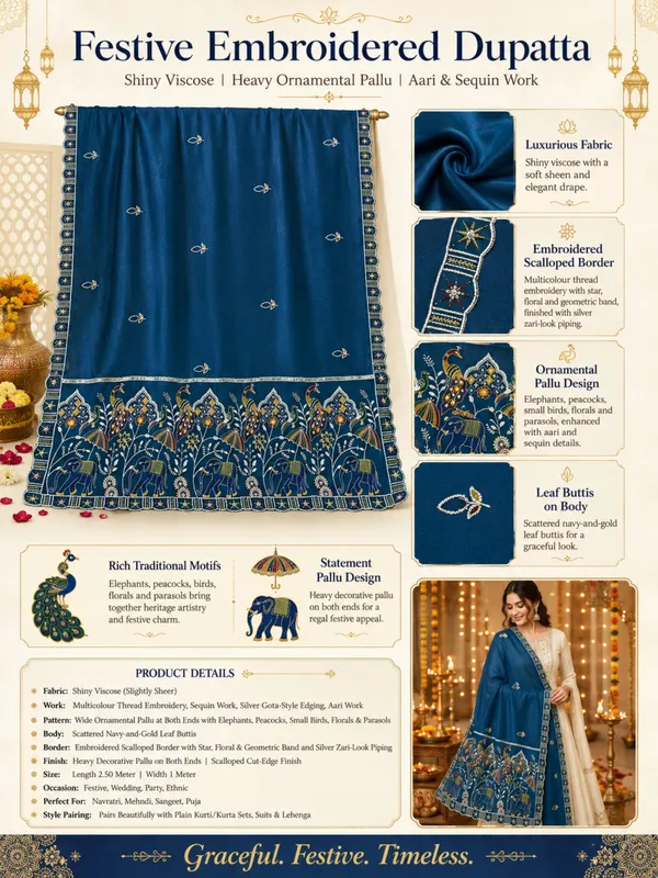 Embroidered_Viscose_Dupatta_With_Elephant_Peacock_Pallu_Kerosin_Blue