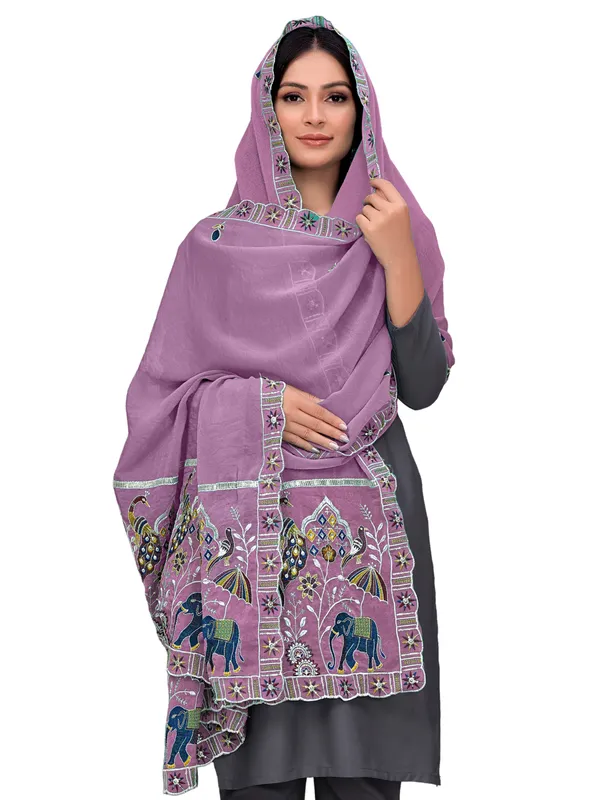 Embroidered_Viscose_Dupatta_With_Elephant_Peacock_Pallu_Onion_Pink