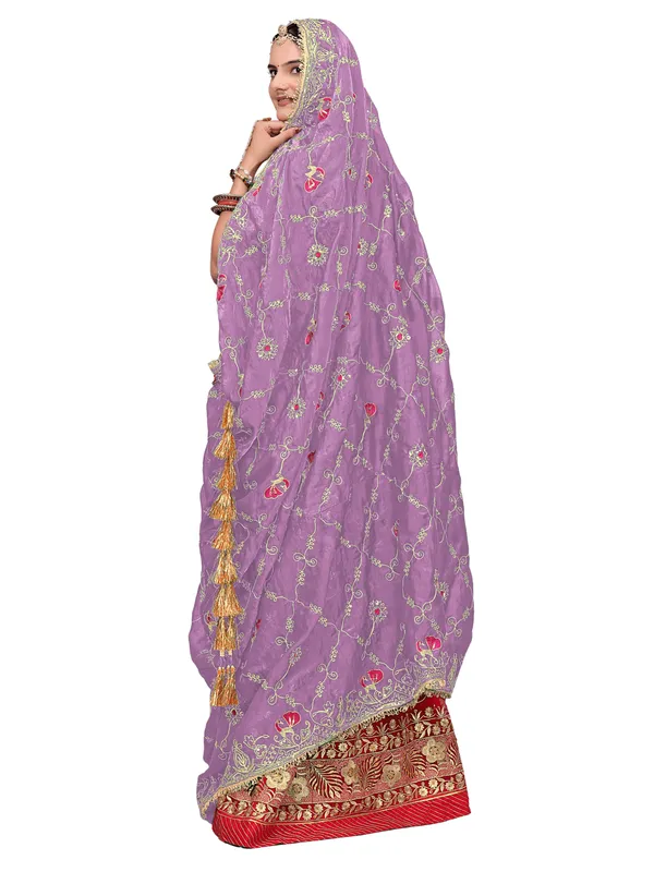 Zari_Embroidered_Art_Silk_Odhni_Dupatta_With_Peacock_Jaal_Lavender