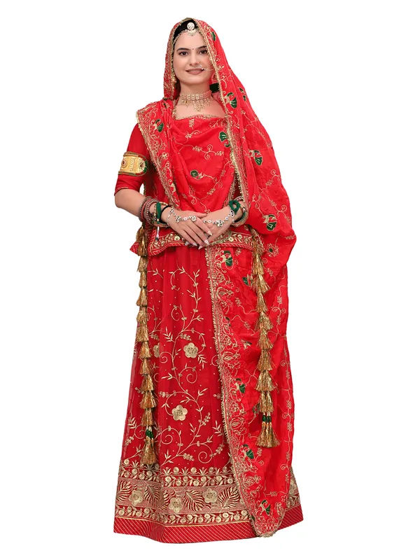 Zari_Embroidered_Art_Silk_Odhni_Dupatta_With_Peacock_Jaal_Red