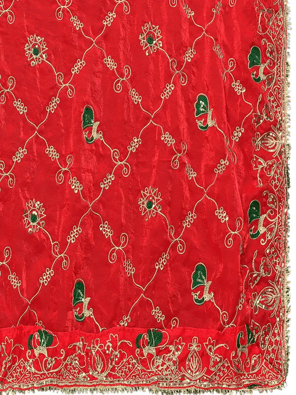Zari_Embroidered_Art_Silk_Odhni_Dupatta_With_Peacock_Jaal_Red
