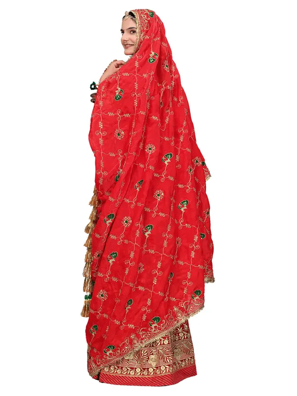 Zari_Embroidered_Art_Silk_Odhni_Dupatta_With_Peacock_Jaal_Red