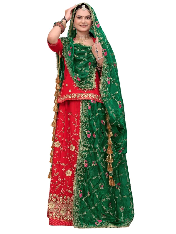 Zari_Embroidered_Art_Silk_Odhni_Dupatta_With_Peacock_Jaal_Green
