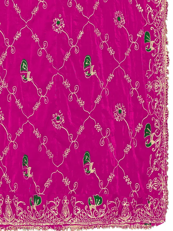 Zari_Embroidered_Art_Silk_Odhni_Dupatta_With_Peacock_Jaal_Pink