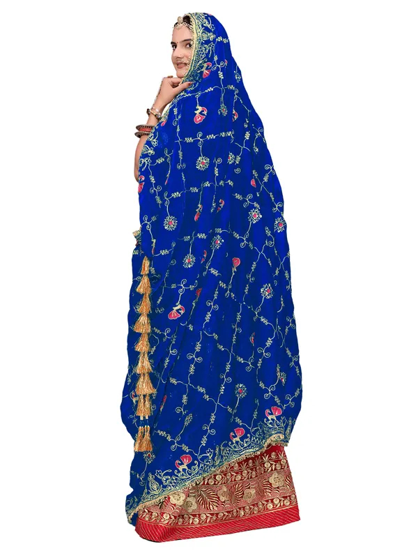 Zari_Embroidered_Art_Silk_Odhni_Dupatta_With_Peacock_Jaal_Royal_Blue