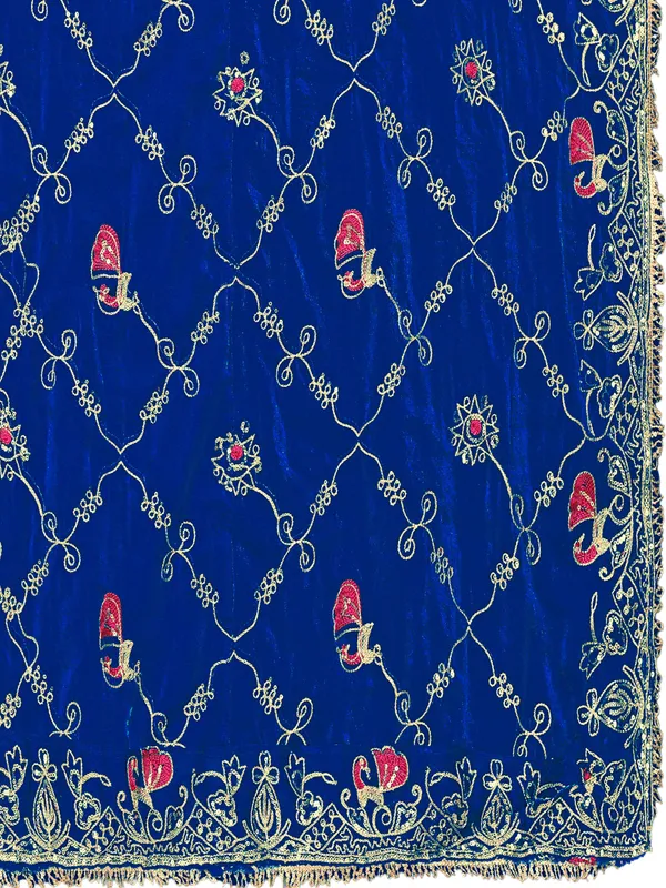Zari_Embroidered_Art_Silk_Odhni_Dupatta_With_Peacock_Jaal_Royal_Blue
