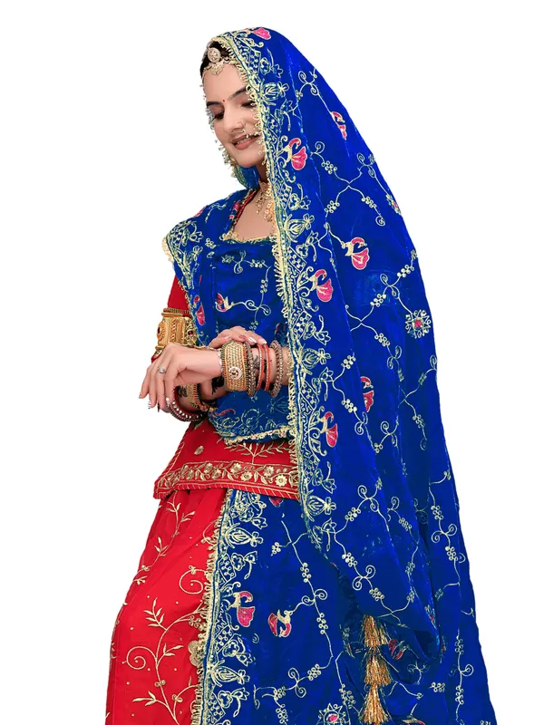 Zari_Embroidered_Art_Silk_Odhni_Dupatta_With_Peacock_Jaal_Royal_Blue