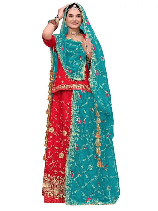 Zari_Embroidered_Art_Silk_Odhni_Dupatta_With_Peacock_Jaal_Rama_Green