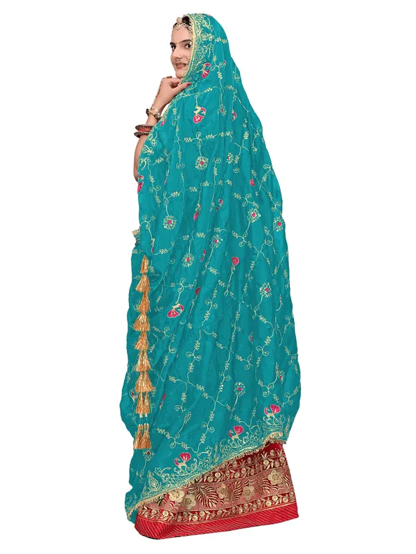 Zari_Embroidered_Art_Silk_Odhni_Dupatta_With_Peacock_Jaal_Rama_Green