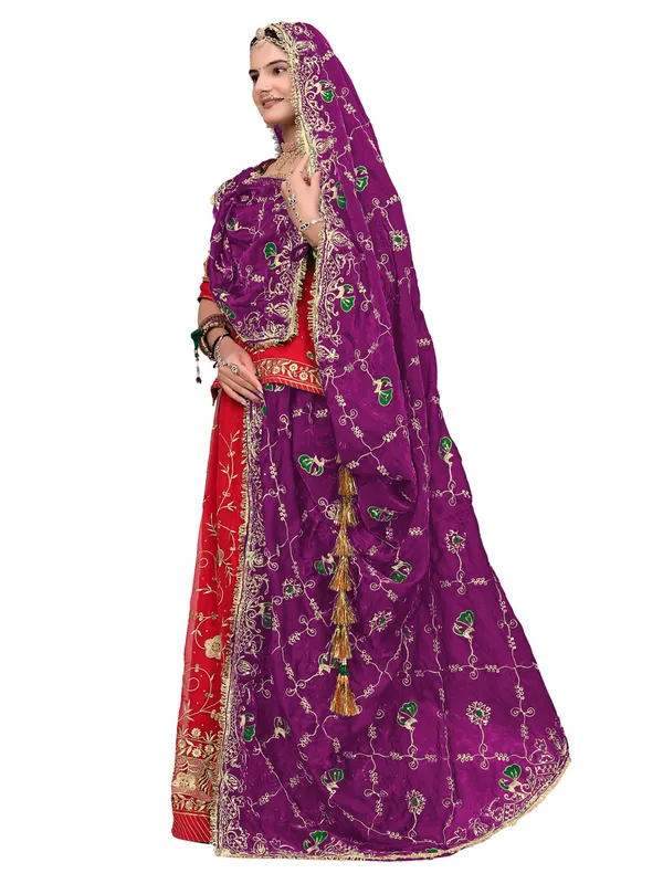 Zari_Embroidered_Art_Silk_Odhni_Dupatta_With_Peacock_Jaal_Wine