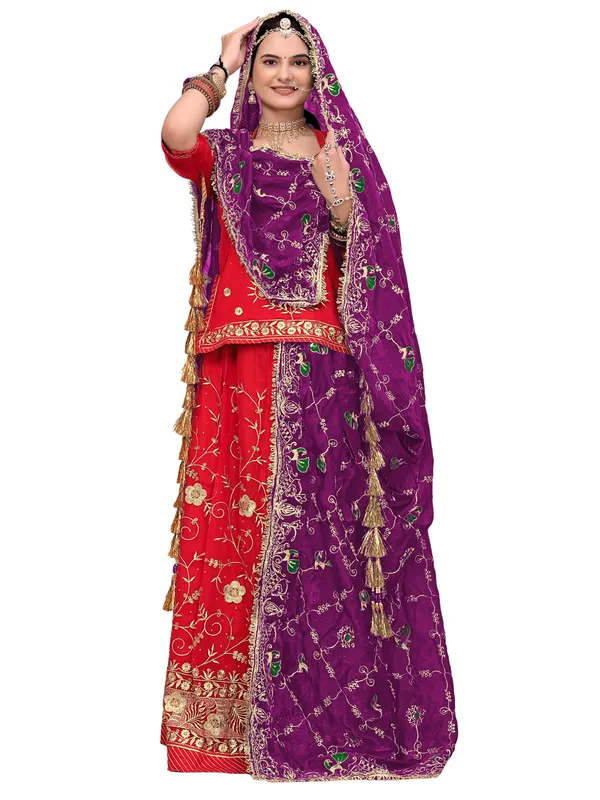 Zari_Embroidered_Art_Silk_Odhni_Dupatta_With_Peacock_Jaal_Wine